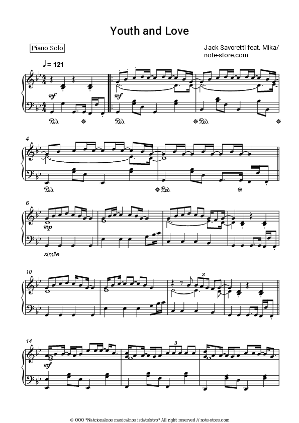 Youth And Love - Jack Savoretti, MIKA Piano Sheet Music - Piano.Solo