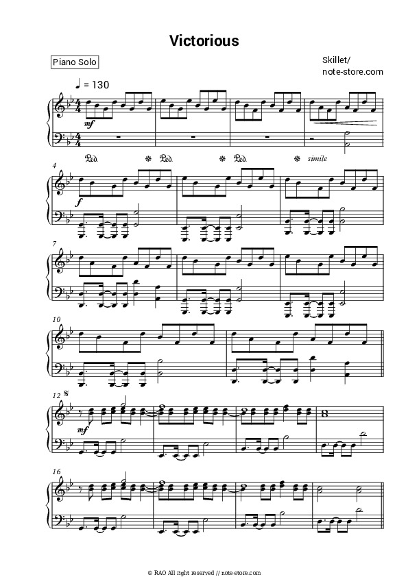 Victorious - Skillet Piano Sheet Music - Piano.Solo