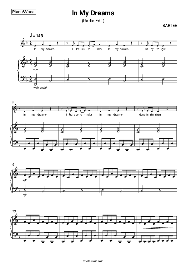 In My Dreams (Radio Edit) - Bartee Piano Sheet Music with the Voice part - Piano&Vocal