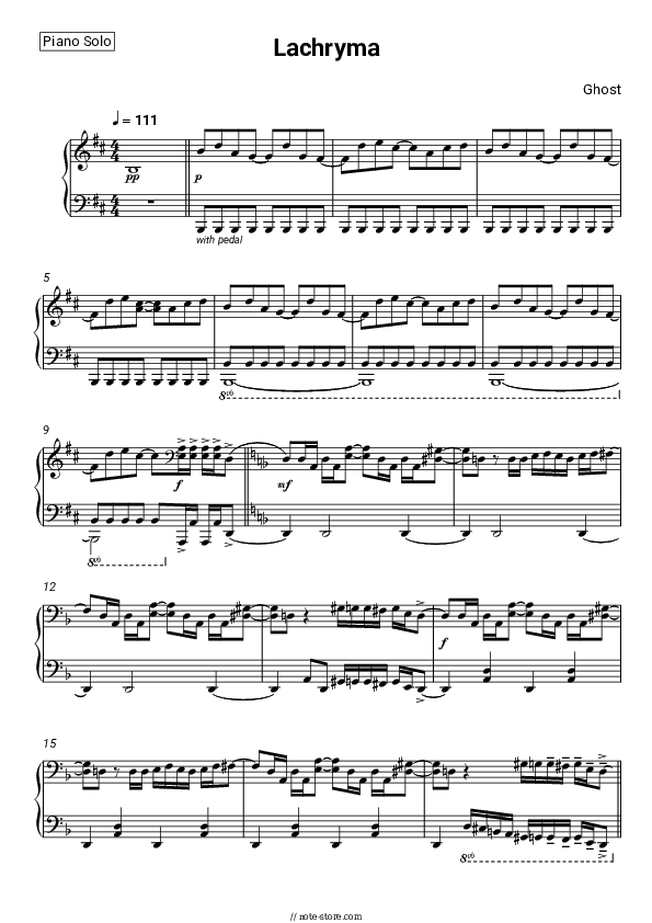 Lachryma - Ghost Piano Sheet Music - Piano.Solo