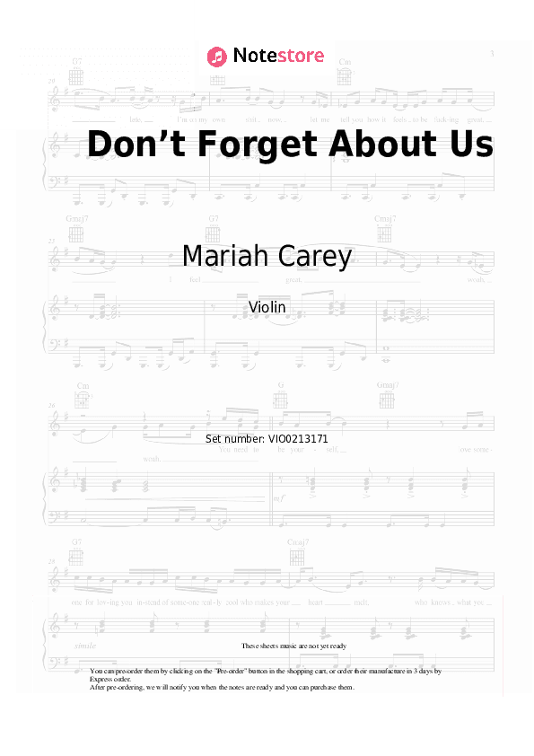 Don’t Forget About Us - Mariah Carey Violin Sheet Music - Violin