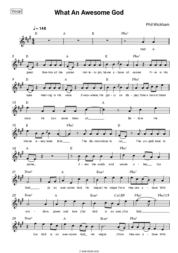 What An Awesome God - Phil Wickham Vocal Sheet Music - Vocal