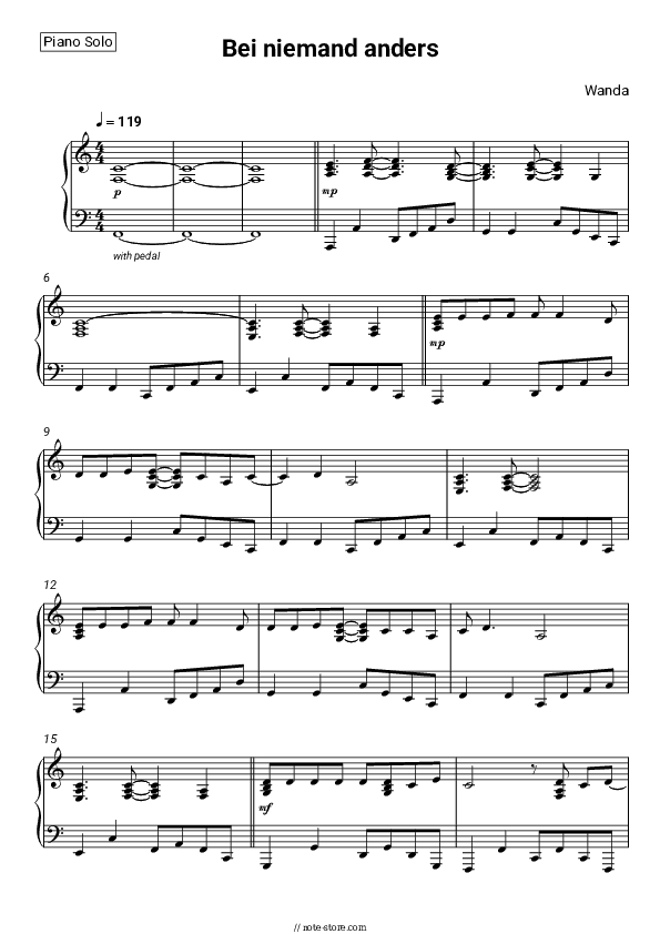 Bei niemand anders - Wanda Piano Sheet Music - Piano.Solo