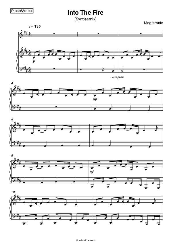 Into The Fire (Syntiesmix) - Megatronic Piano Sheet Music with the Voice part - Piano&Vocal