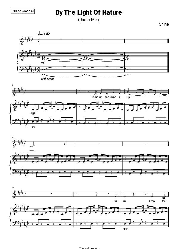 By The Light Of Nature (Radio Mix) - Shine Piano Sheet Music with the Voice part - Piano&Vocal