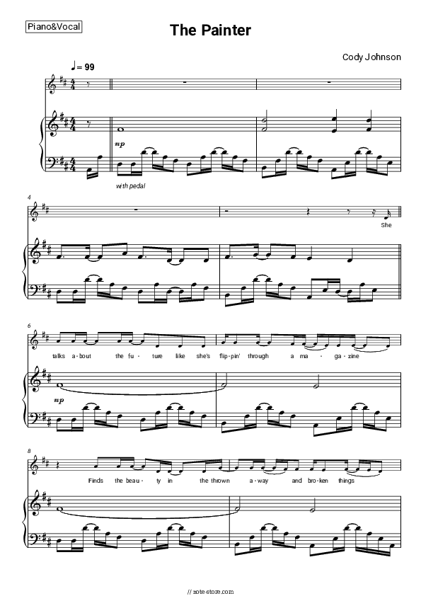 The Painter - Cody Johnson Piano Sheet Music with the Voice part - Piano&Vocal