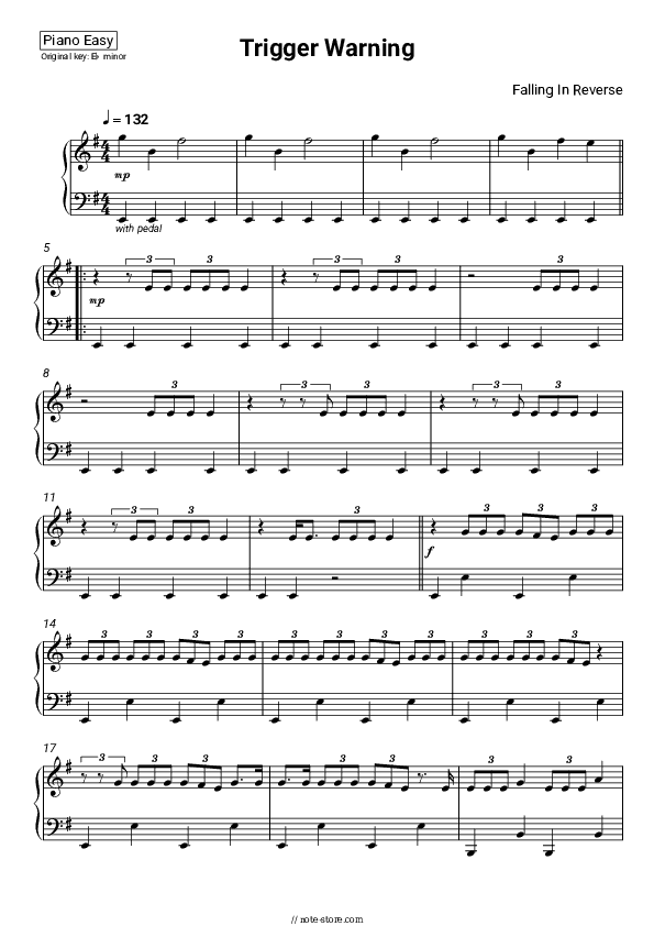 Trigger Warning - Falling in Reverse Piano Sheet Music Easy - Piano.Easy