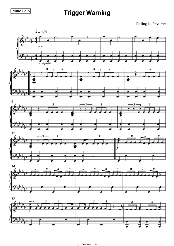 Trigger Warning - Falling in Reverse Piano Sheet Music - Piano.Solo