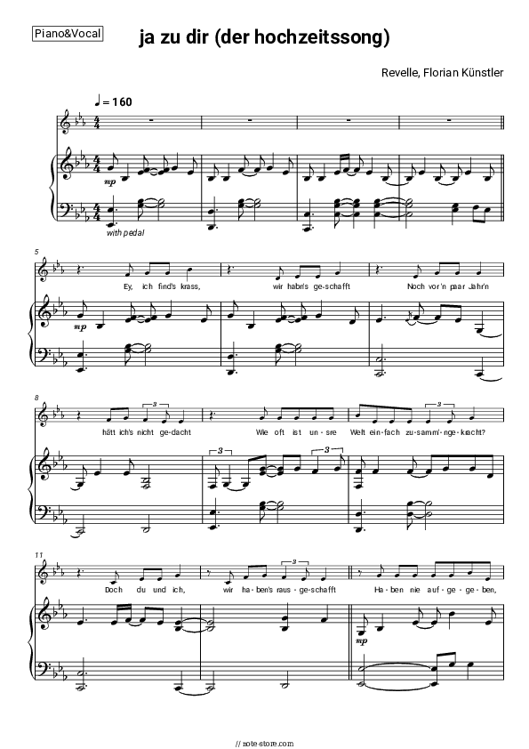 ja zu dir (der hochzeitssong) - Revelle, Florian Künstler Piano Sheet Music with the Voice part - Piano&Vocal