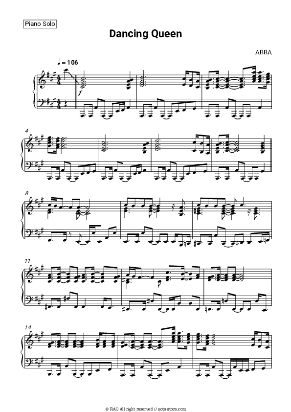 Dancing Queen - ABBA Piano Sheet Music - Piano.Solo