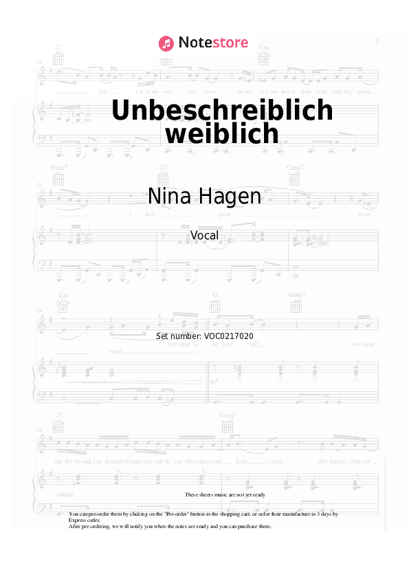 Unbeschreiblich weiblich - Nina Hagen Vocal Sheet Music - Vocal