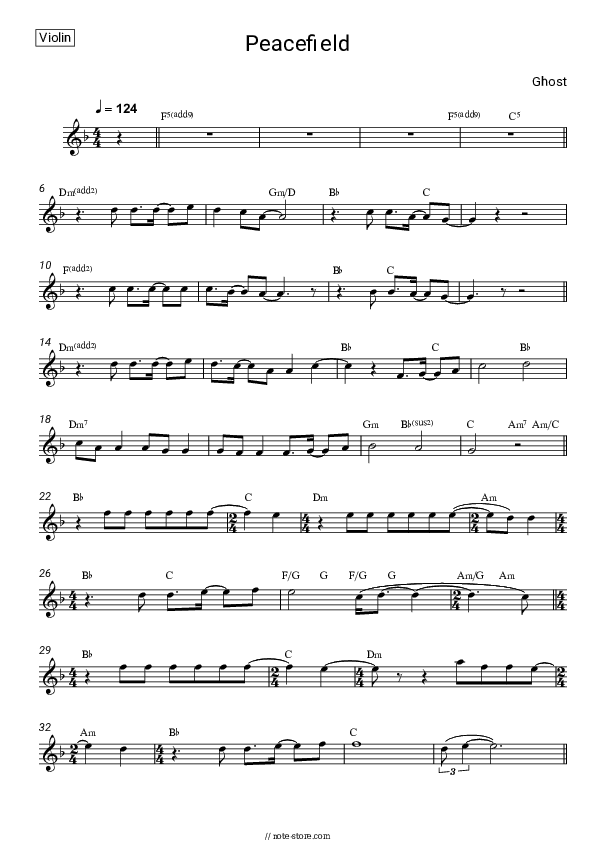 Peacefield - Ghost Violin Sheet Music - Violin