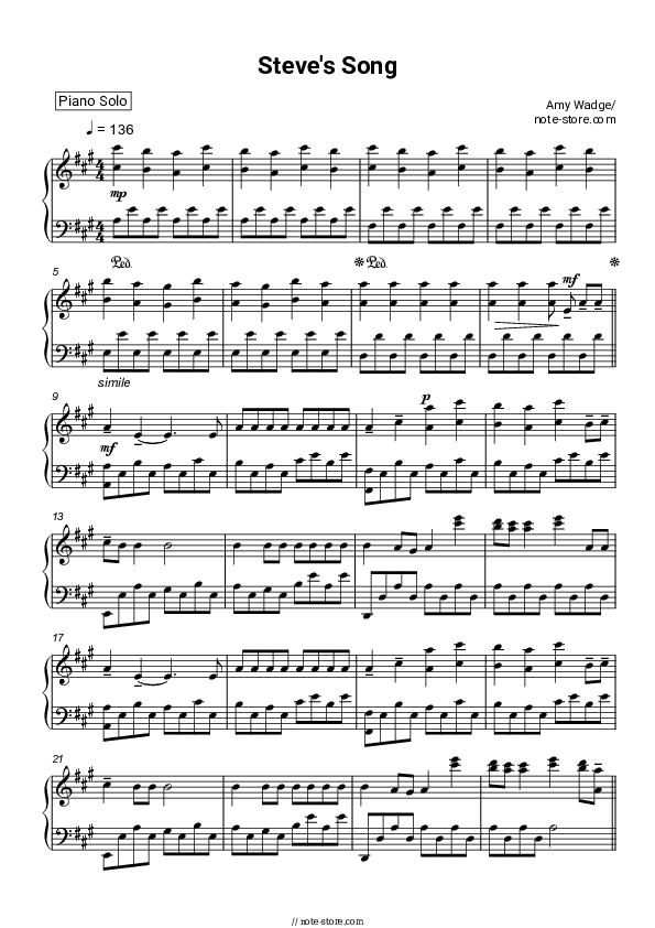 Steve's Song - Amy Wadge Piano Sheet Music - Piano.Solo