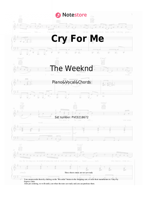 Cry For Me - The Weeknd Piano Sheet Music with the Vocal and Chords - Piano&Vocal&Chords