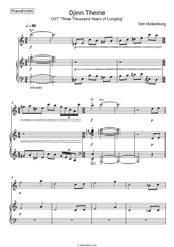 Djinn Theme (OST Three Thousand Years of Longing) - Tom Holkenborg Piano Sheet Music and Violin - Piano&Violin