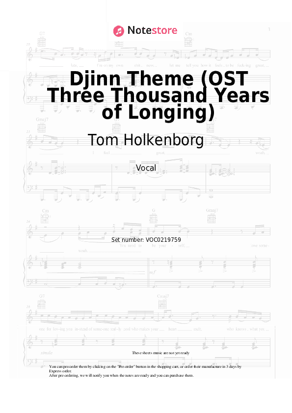 Djinn Theme (OST Three Thousand Years of Longing) - Tom Holkenborg Vocal Sheet Music - Vocal
