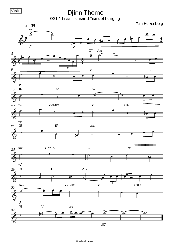 Djinn Theme (OST Three Thousand Years of Longing) - Tom Holkenborg Violin Sheet Music - Violin