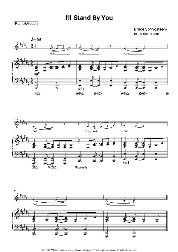 I'll Stand by You - Bruce Springsteen Piano Sheet Music with the Voice part - Piano&Vocal