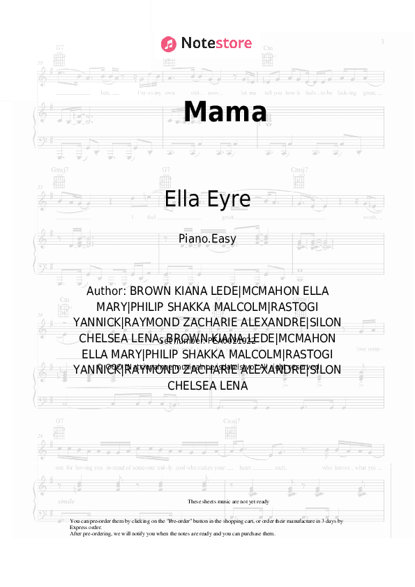 Mama - Ella Eyre, Banx & Ranx, Kiana Ledé Piano Sheet Music Easy - Piano.Easy