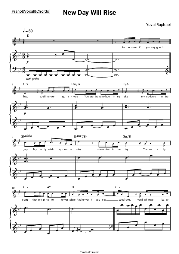 New Day Will Rise - Yuval Raphael Piano Sheet Music with the Vocal and Chords - Piano&Vocal&Chords