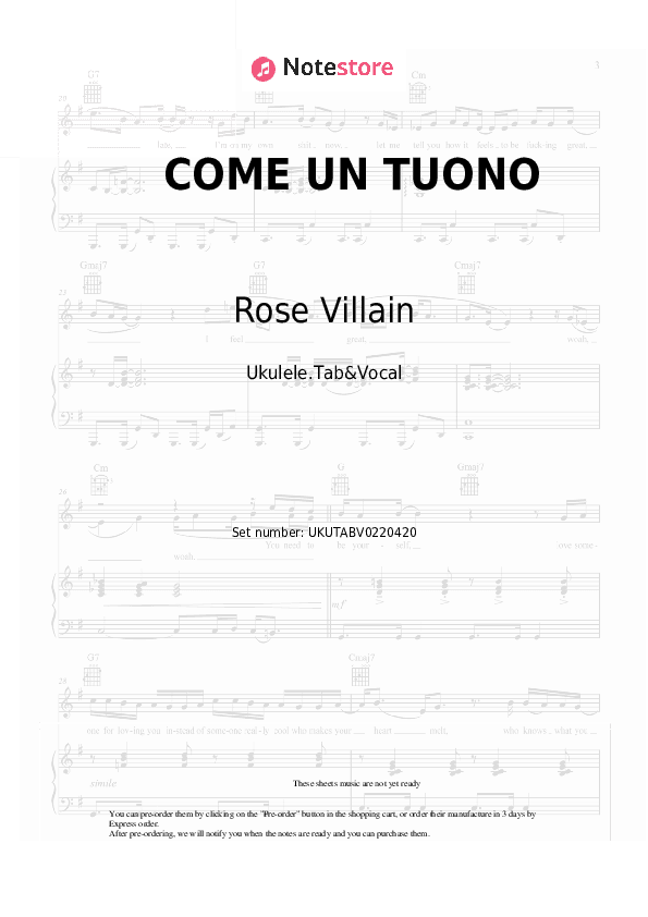COME UN TUONO - Rose Villain, Guè Sheet Music - Ukulele.Tab&Vocal