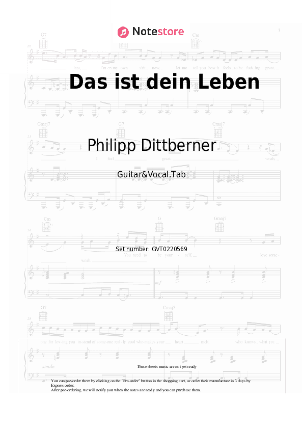 Das ist dein Leben - Philipp Dittberner Chords and Voice - Guitar&Vocal.Tab