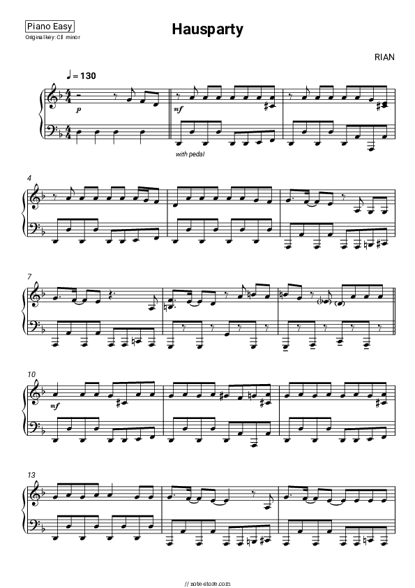 Hausparty - RIAN Piano Sheet Music Easy - Piano.Easy