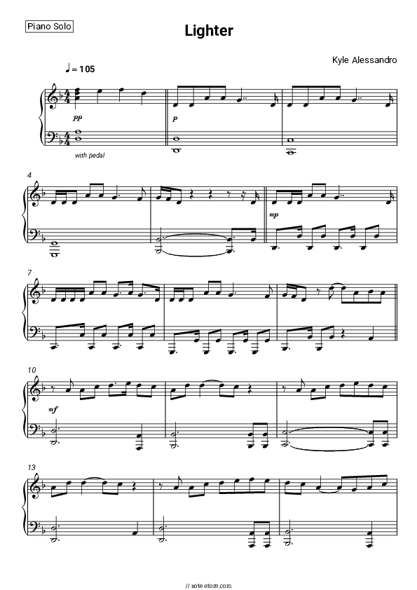 Lighter - Kyle Alessandro Piano Sheet Music - Piano.Solo