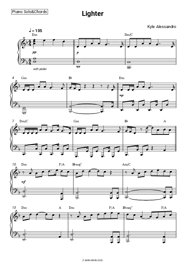 Lighter - Kyle Alessandro Piano Sheet Music and Chords - Piano.Solo&Chords