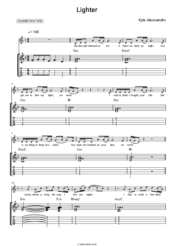 Lighter - Kyle Alessandro Sheet Music - Ukulele.Tab&Vocal
