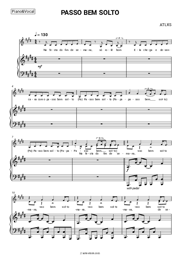 PASSO BEM SOLTO - ATLXS Piano Sheet Music with the Voice part - Piano&Vocal