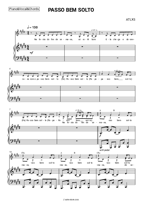 PASSO BEM SOLTO - ATLXS Piano Sheet Music with the Vocal and Chords - Piano&Vocal&Chords