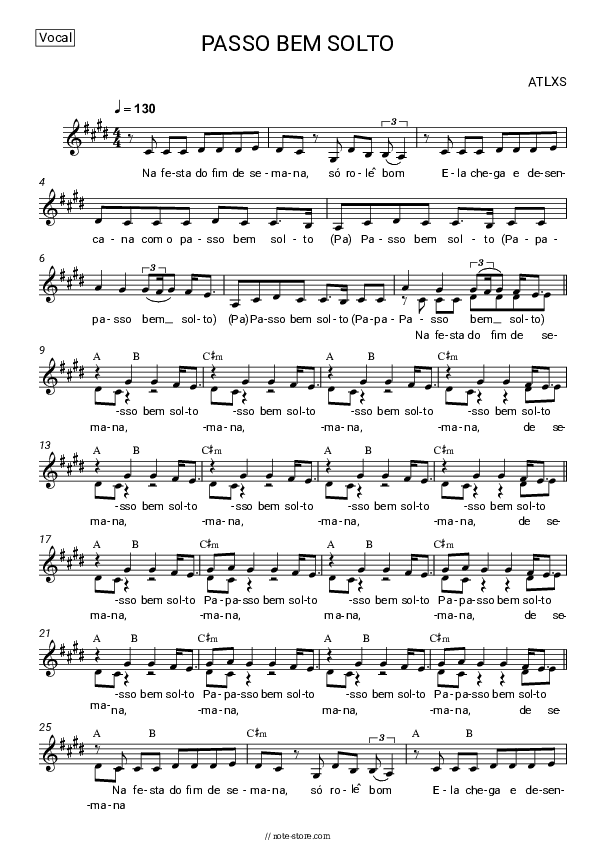 PASSO BEM SOLTO - ATLXS Vocal Sheet Music - Vocal