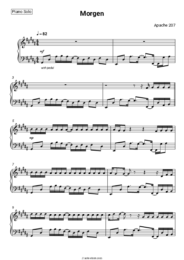 Morgen - Apache 207 Piano Sheet Music - Piano.Solo