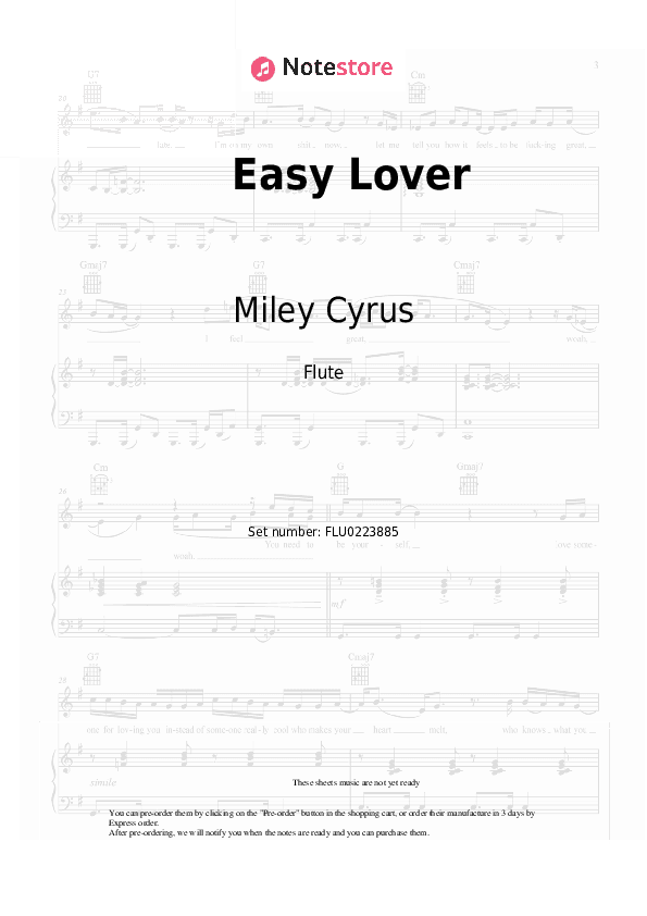 Easy Lover - Miley Cyrus Flute Sheet Music - Flute
