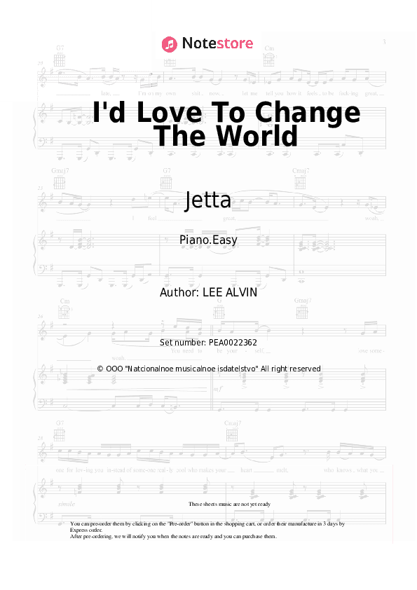 I'd Love To Change The World - Jetta Piano Sheet Music Easy - Piano.Easy