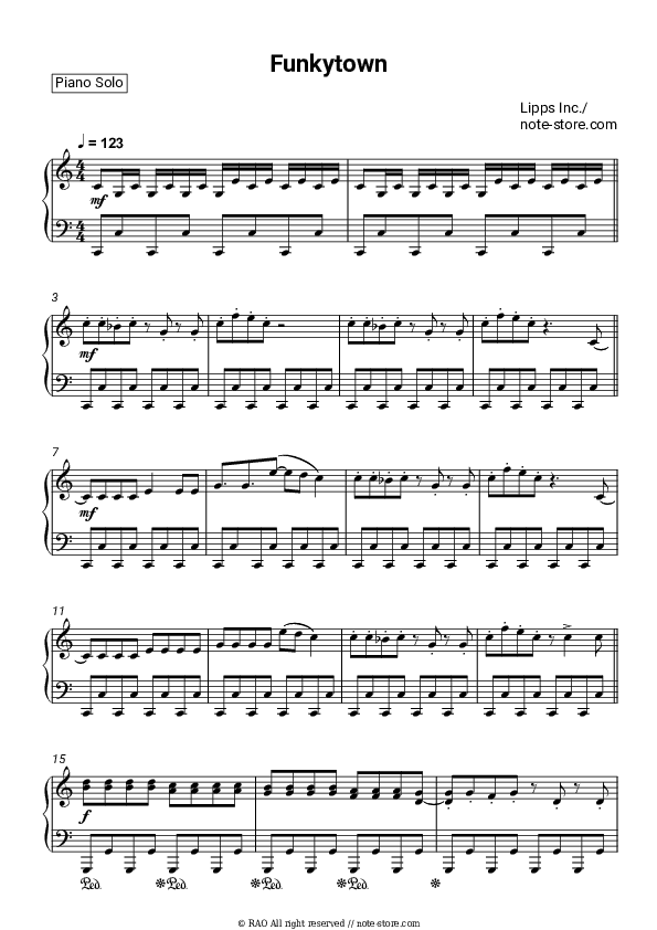 Funkytown - Lipps Inc. Piano Sheet Music - Piano.Solo