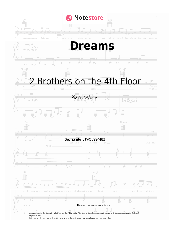 Dreams - 2 Brothers on the 4th Floor Piano Sheet Music with the Voice part - Piano&Vocal