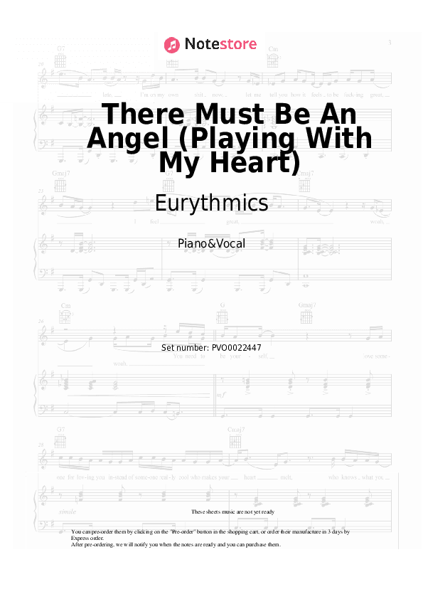 There Must Be An Angel (Playing With My Heart) - Eurythmics Piano Sheet Music with the Voice part - Piano&Vocal