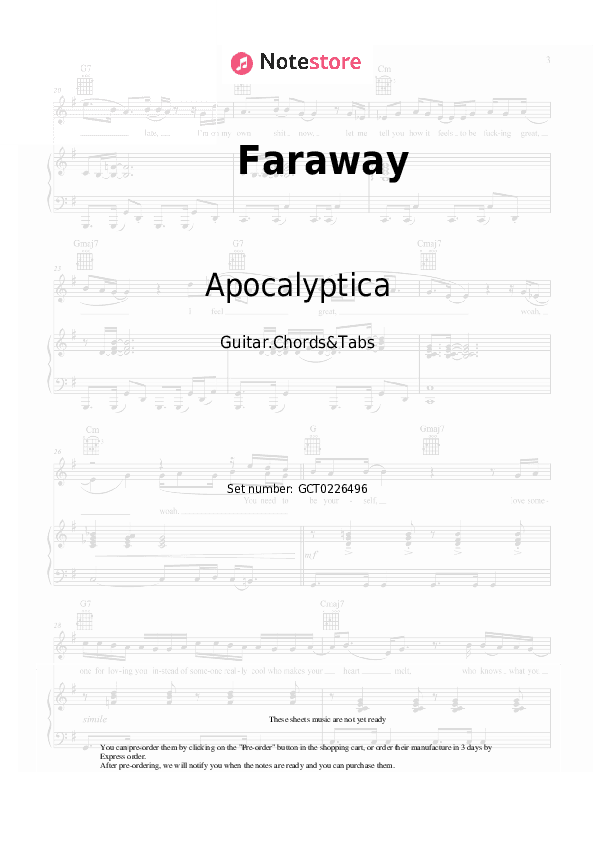 Faraway - Apocalyptica Chords and Tabs - Guitar.Chords&Tabs