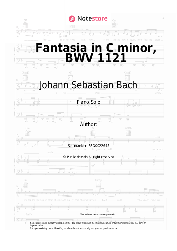Fantasia in C minor, BWV 1121 - Johann Sebastian Bach Piano Sheet Music - Piano.Solo