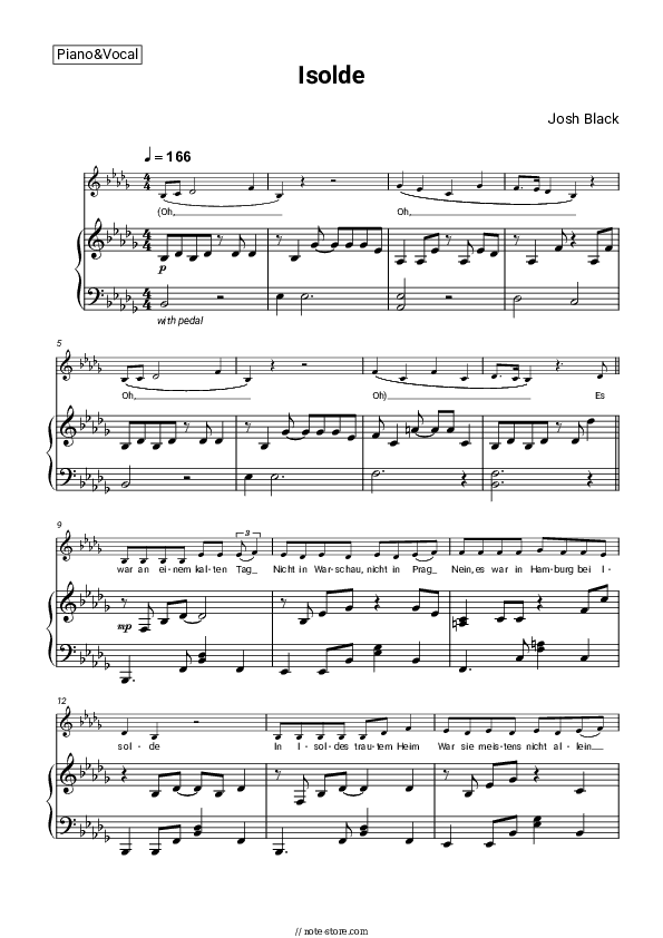 Isolde - Josh Black Piano Sheet Music with the Voice part - Piano&Vocal