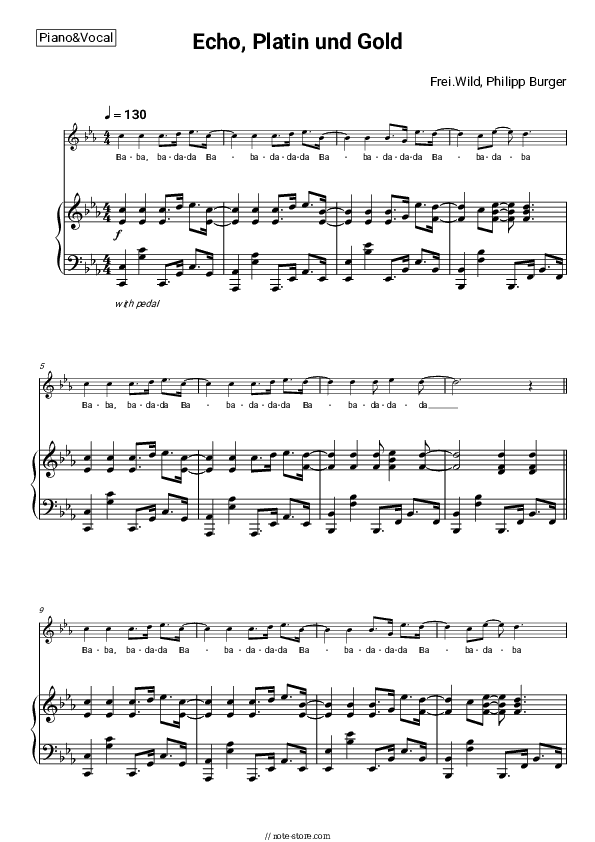Echo, Platin und Gold - Frei.Wild, Philipp Burger Piano Sheet Music with the Voice part - Piano&Vocal