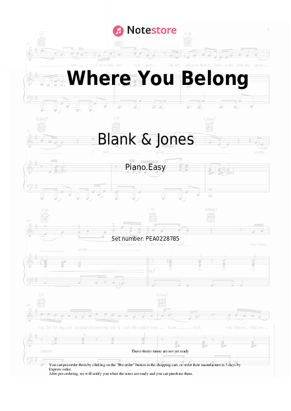 Where You Belong - Blank & Jones Piano Sheet Music Easy - Piano.Easy