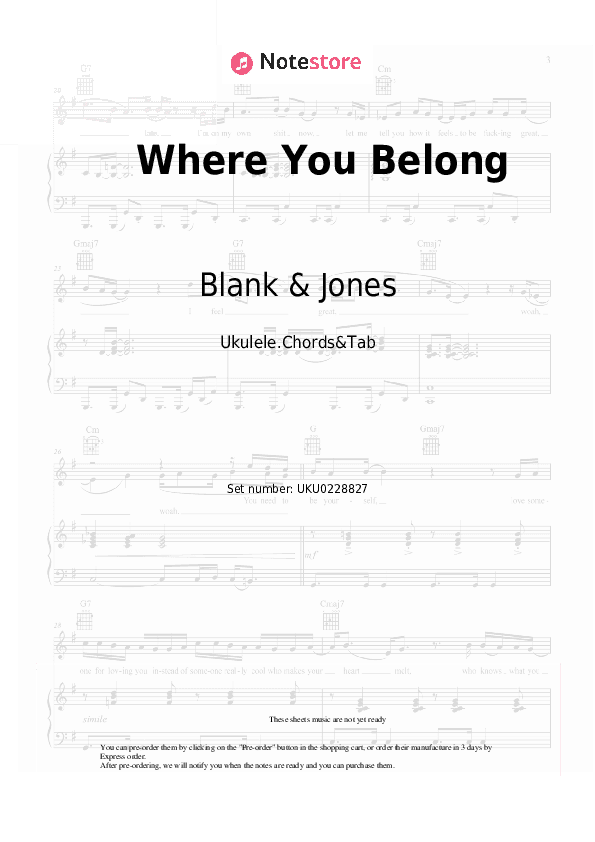 Where You Belong - Blank & Jones Ukulele Sheet Music - Ukulele.Chords&Tab