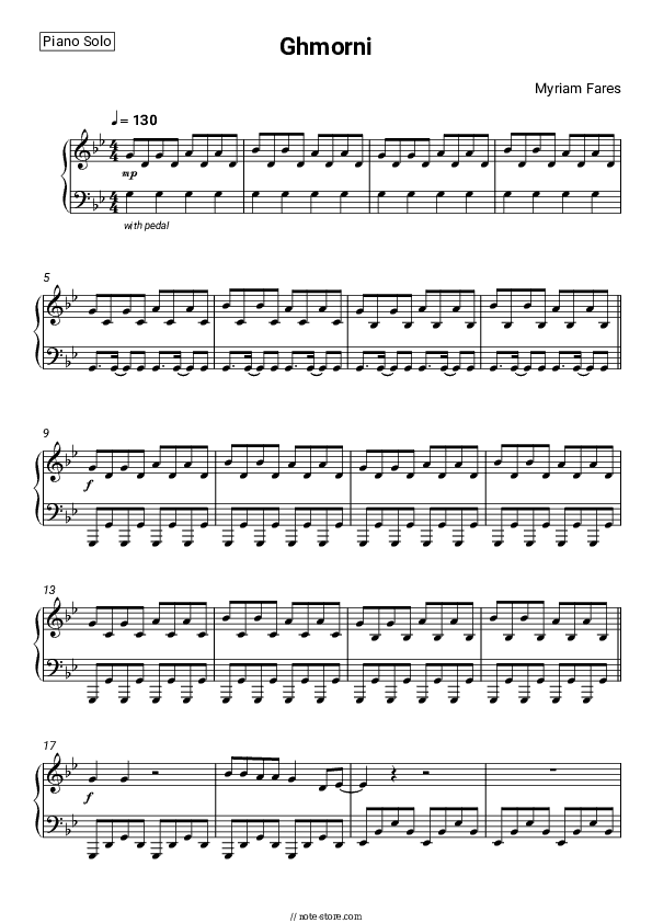 Ghmorni - Myriam Fares Piano Sheet Music - Piano.Solo