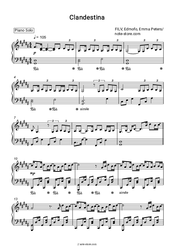Clandestina - FILV, Edmofo Piano Sheet Music - Piano.Solo