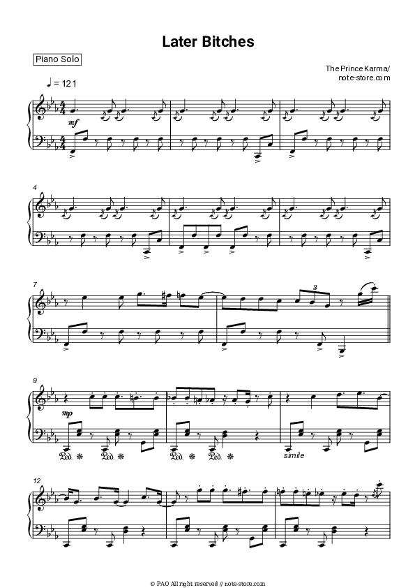 Later Bitches - The Prince Karma Piano Sheet Music - Piano.Solo