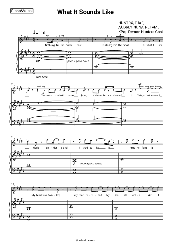 What It Sounds Like - HUNTRX, EJAE, AUDREY NUNA, REI AMI, KPop Demon Hunters Cast Piano Sheet Music with the Voice part - Piano&Vocal