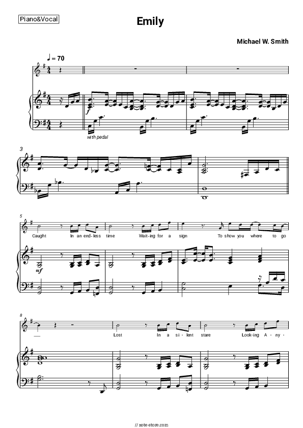 Emily - Michael W. Smith Piano Sheet Music with the Voice part - Piano&Vocal